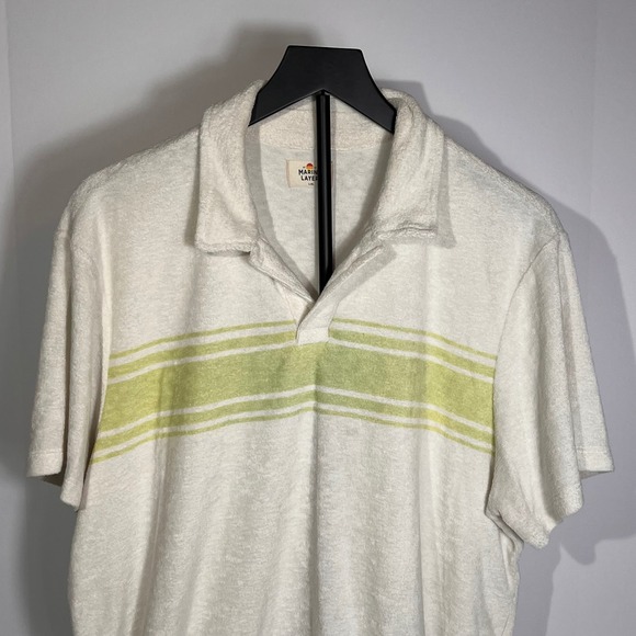 Marine Layer L/XL Towel Terry Polo Shirt White Striped Casual Men's - Picture 1 of 8